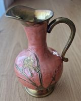 Kleine Vase Messing Emaille floral H16cm, Rarität 