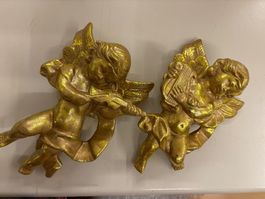 2 goldene Engel aus Keramik - 22 und 25 cm gross