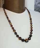 Elegante Vintage Halskette mit Gold- braunen Glasperlen. 