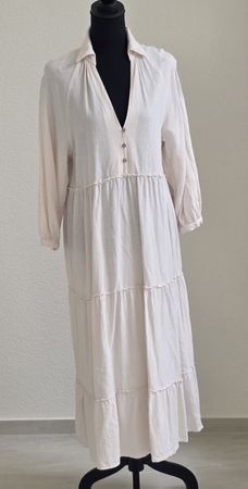 Kleid Zara Lang Grösse L Beige Leinen Mischung Neu