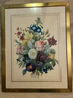Gemälde Blumenstrauss antiker Druck m. Goldrahmen