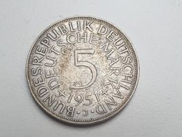 🇩🇪 Germany 5 Mark 1951 J Silver 11.2 g .625