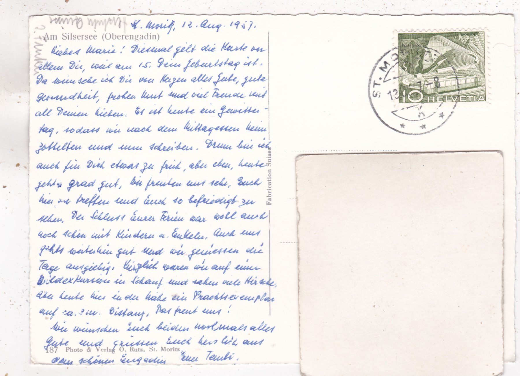 Cartoline postali: Am Silsersee 1957 – Usato da Herisau venduto da Lisegrat2008 1
