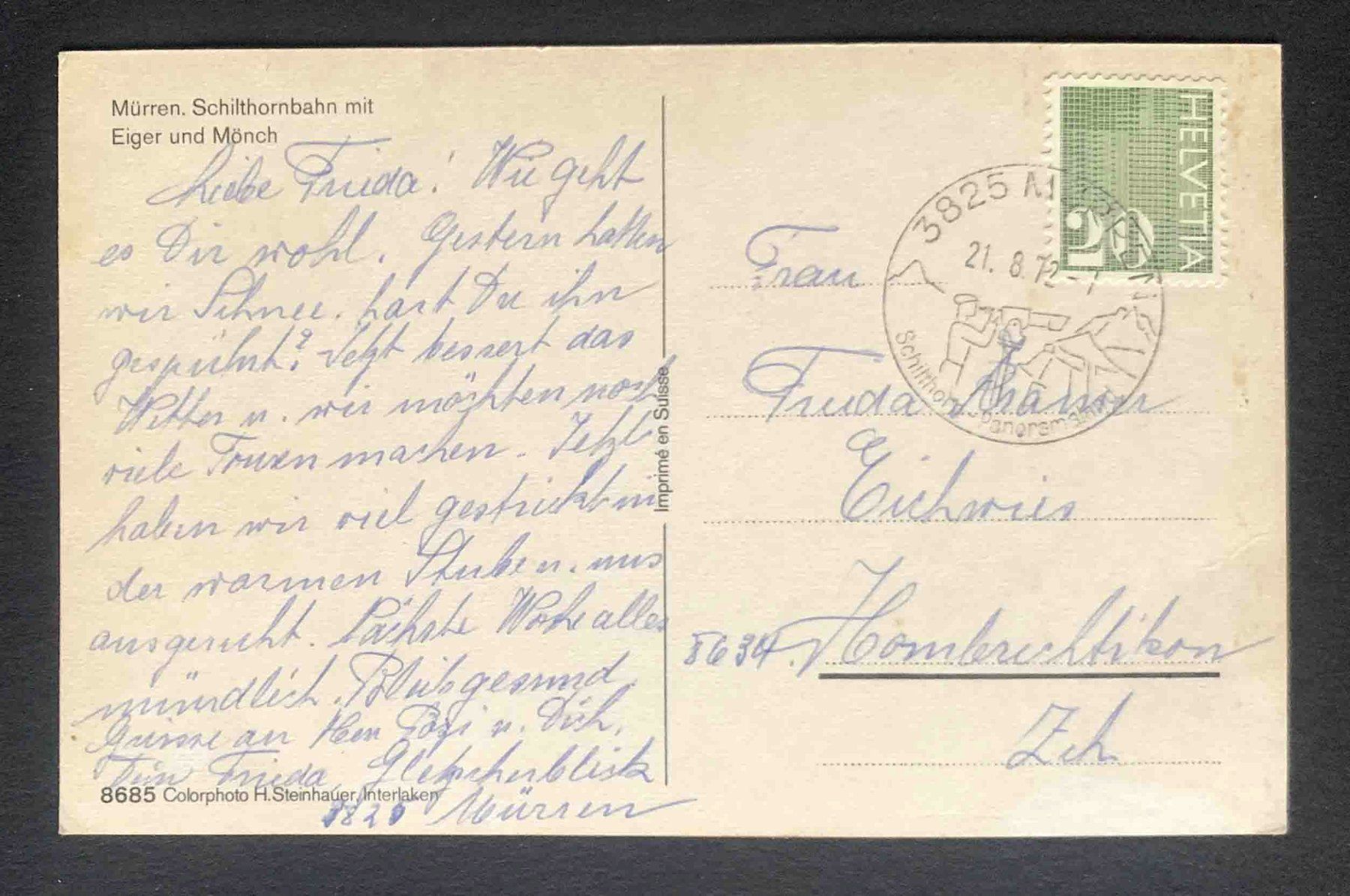 Cartoline postali: AK Mürren Schilthornbahn Eiger Mönch – Usato da Goldau venduto da artelier1 1