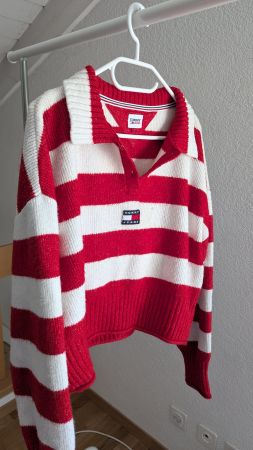 Crop Pullover Tommy Hilfiger Gr. L rot weiss gestreift