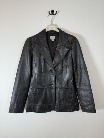 Vintage leather black blazer woman jacket