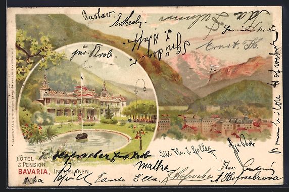 Cartes postales: Litho Interlaken, Hotel u. Pension Bavar – D'occasion à Berlin par bartko-reher