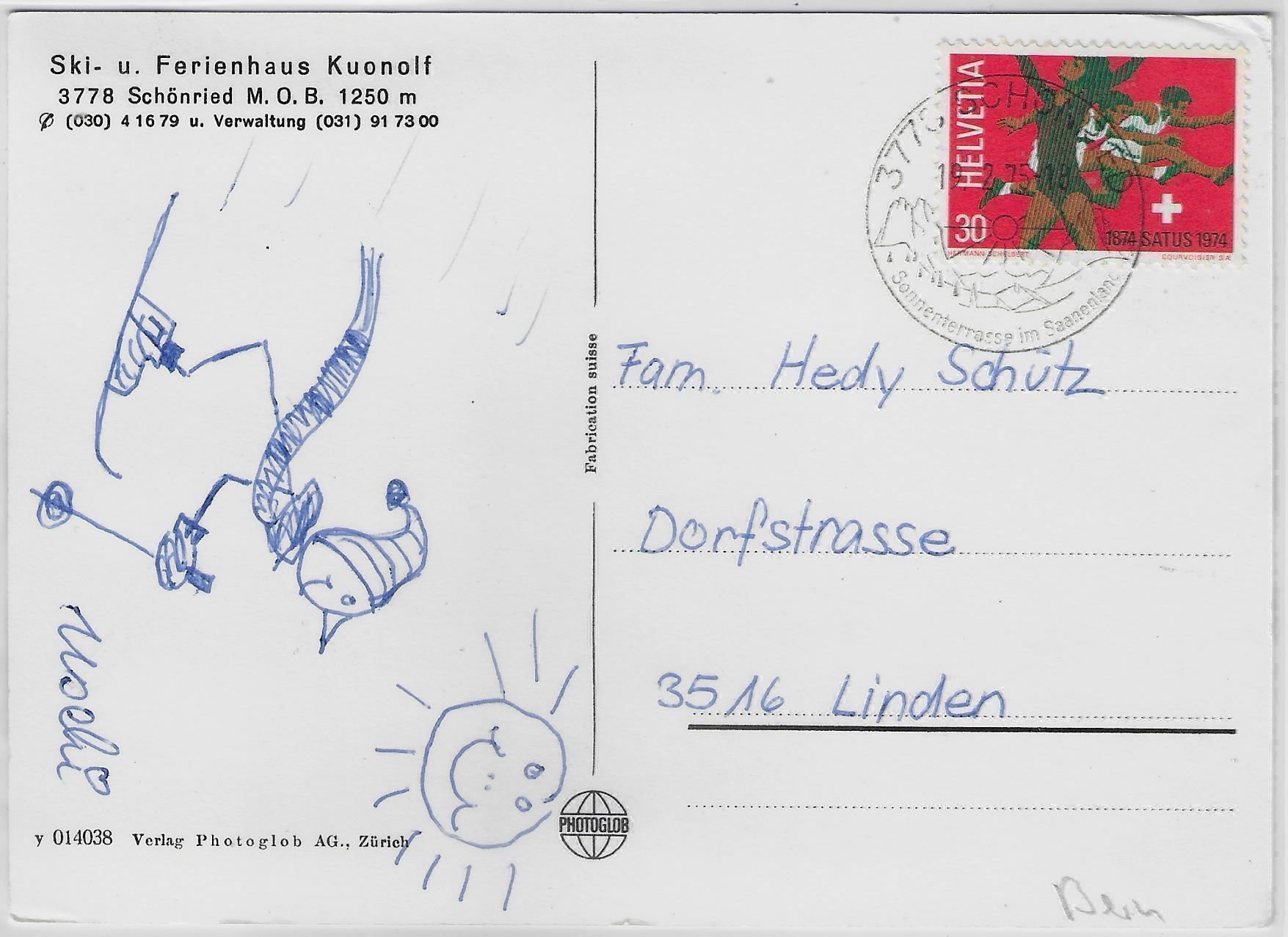 Cartoline postali: Schönried Ski- & Ferienhaus Kuonolf – Antico da Ettingen venduto da Kartenplanet 1