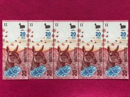 Argentinien - Argentina - 5 x 20 Pesos UNC - Guanaco