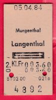 KARTON BILLETT, MURGENTHAL - LANGENTHAL, 2.KLASSE, RETOUR