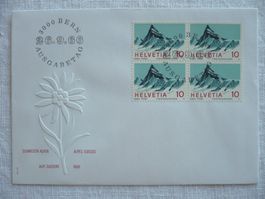 1966 FDC Schweizer Alpen 4er-Block SBK 445