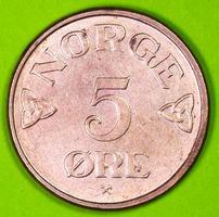 1957 / NORWEGEN / 5 OERE - MÜNZE / SEHR GUT ERHALTEN !