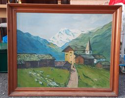 Grosses Gemälde Alpsicht, Signiert A. Zülli