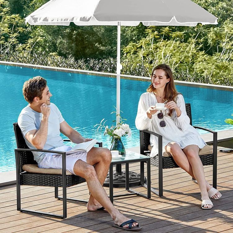 Set di tavolo e panche: Balkonmöbel Set Polyrattan Tisch Stühle Schwarz JUNO – Nuovo e nell'imballaggio originale da Lachen SZ venduto da MAMORU-MOEBEL 3