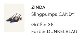 ZINDA Slingpumps CANDY Dunkelblau Grösse 38 Neu ungetragen