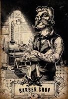 Blechschild-BARBER SHOP S/W