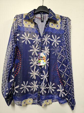 Chemisier Neuf/Desigual/Voile fleuri bleu, blanc/T: 38/40