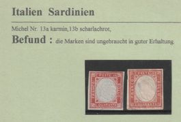 Italien - Sardinien - Nr. 13a karmin und 13b scharlachrot *