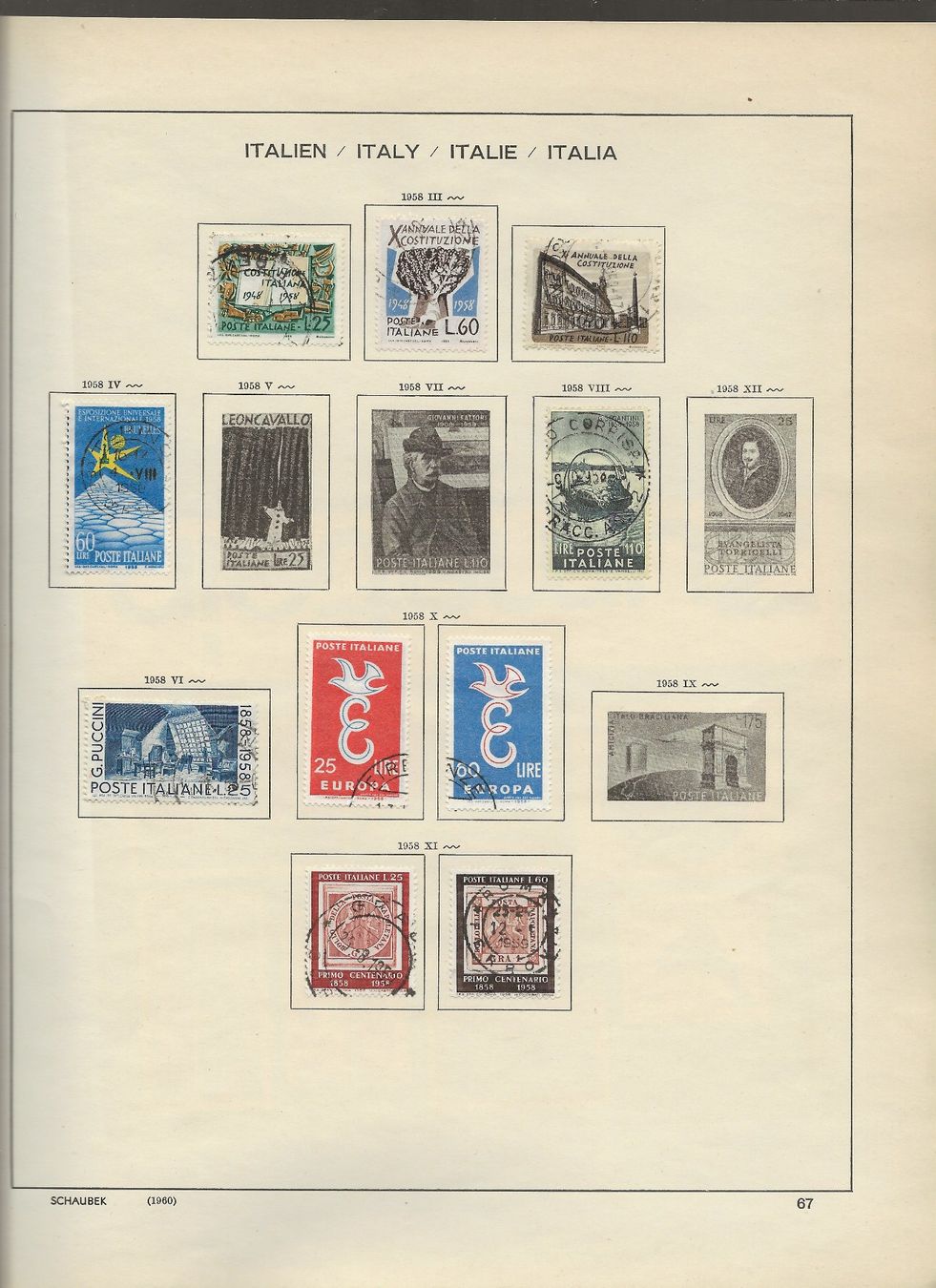Alle Briefmarken: Marken Italien 1955 bis 1960 – Gebraucht aus Au ZH von xelagreb01 5