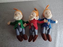 3 rare original Mutzli Zwerge /Teddy . blau-grün-rot.