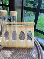 Bamboo Test Tube Holder with 2Glass Tubes and Lids