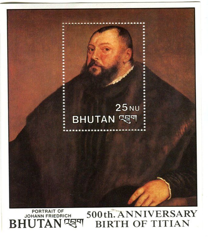 Tous les timbres: Block "Malerei. Tizian". Bhutan – Neuf avec emballage d'origine à Basel par Butsch5