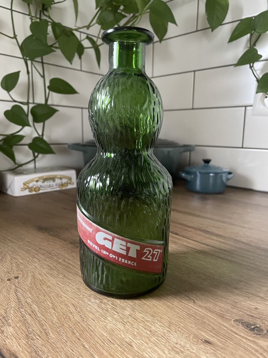 Bottiglie: Ancienne B outeille publicitaire verte GET 27 Peppermint – Usato da Lonay venduto da ju-71