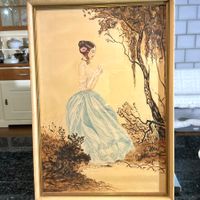 VINTAGE GOUACHE GEMÄLDE, 40-50-ER, IN HOLZRAHMEN, GLAS