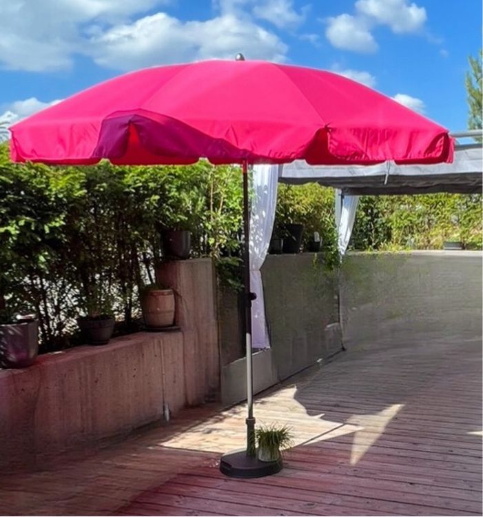 Doppler Sonnenschirm pink mit grauem Sockel & Schutzhülle Kaufen auf