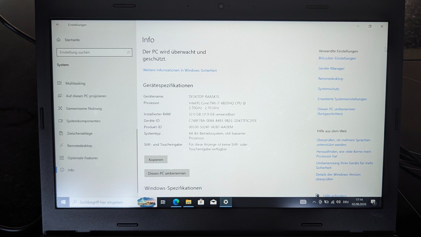 Lenovo Notebook: ThinkPad T460P14.1"  Windows 10 pro top zustand – Usato da Schötz venduto da Intelli 4