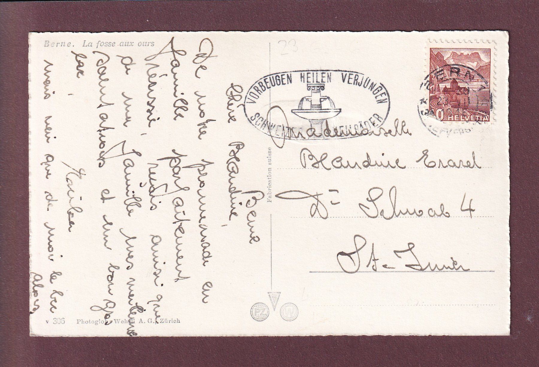 Cartoline postali: BERN - Bärengraben - 1946 – Usato da Pully venduto da nicecards 1