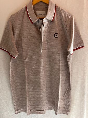 Poloshirt, CERRUTI 1881, Grösse L, Grau/Rosa gestreift