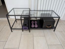 2er-Set moderne Beistelltische / Couchtische (Glas & Metall)
