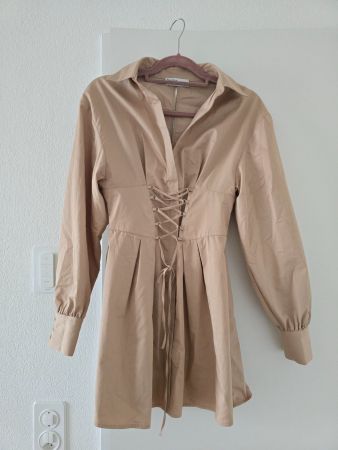 Beige Bluse mit Schnürung, Grösse XS, Top Zustand