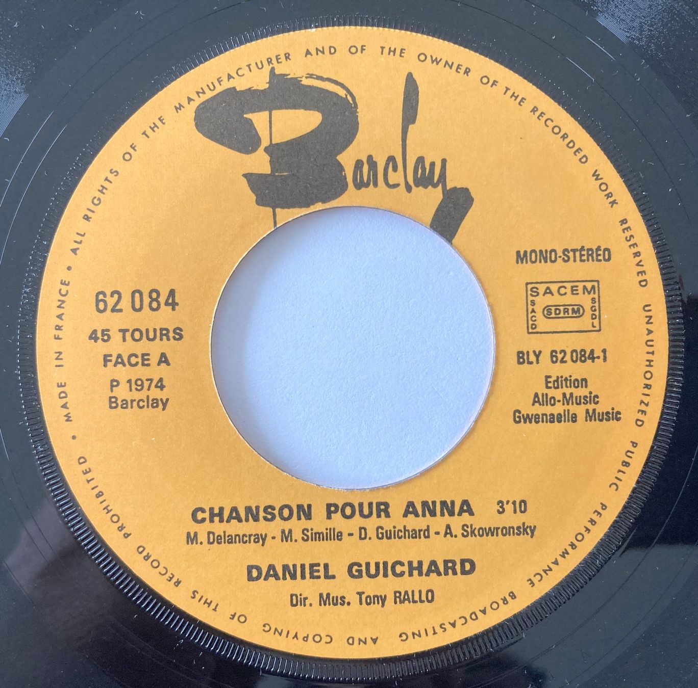 Vinyles: DANIEL GUICHARD - CHANSON POUR ANNA – D'occasion à Bottens par hotter-than-hell 2