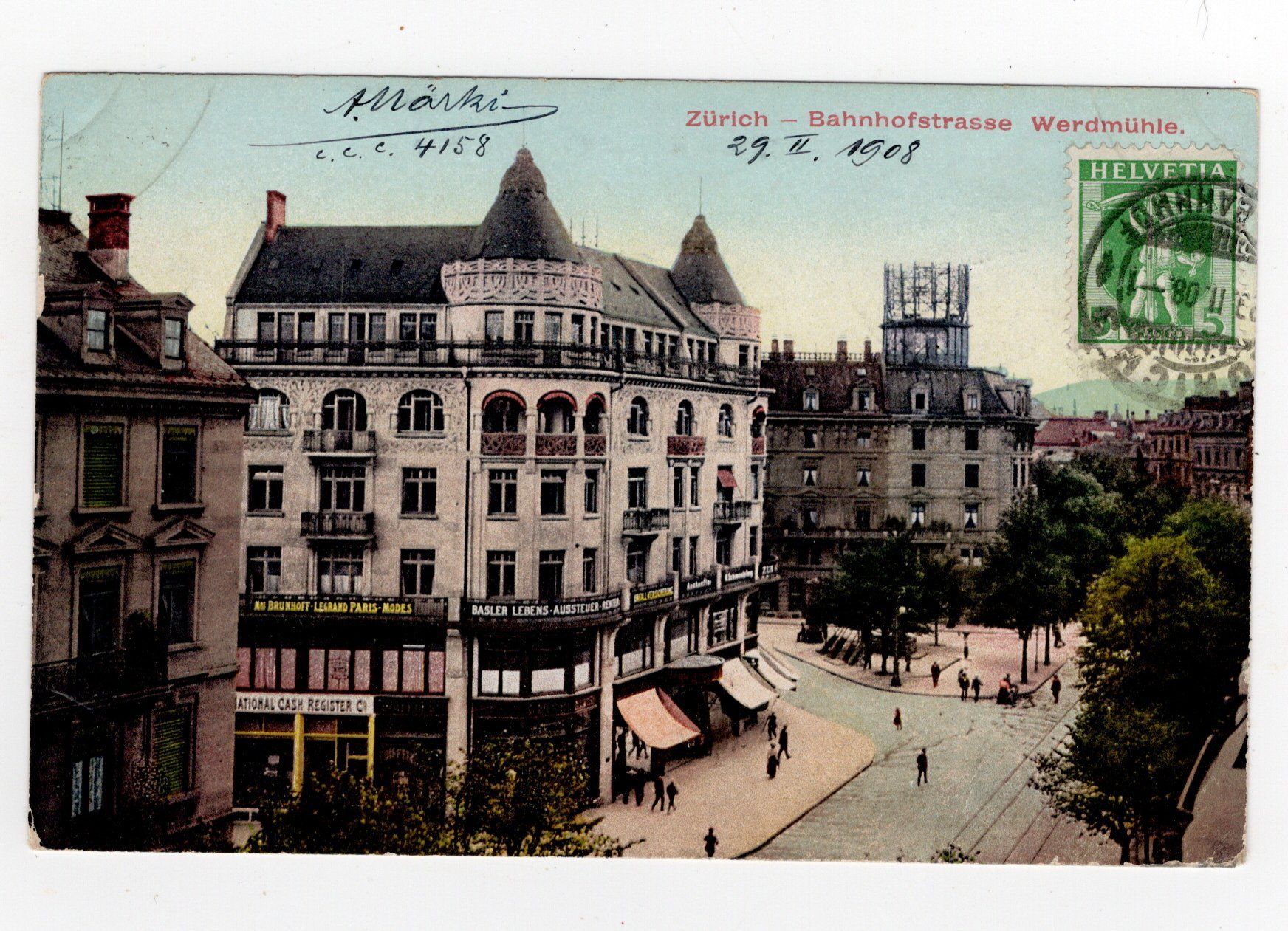 Cartoline postali: Zürich Werdmühle 1908 – Usato da Rapperswil SG venduto da INTELVI