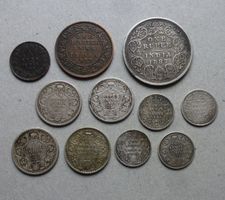Lot ++ 11 Münzen aus Indien ab 1862, Kupfer und Silber