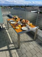 Gartentisch, Chromstahl mit goldbraunem Holz, 180 x 90 cm