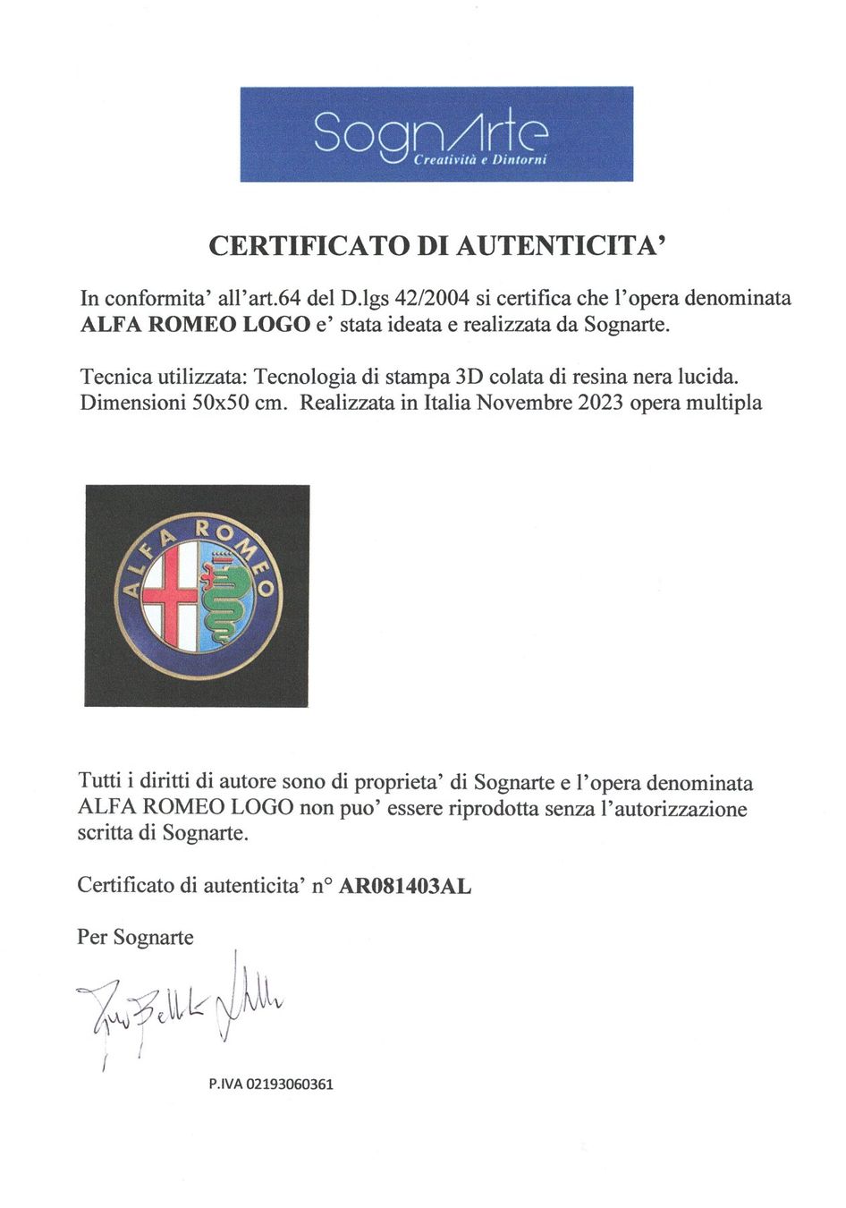 Dipinti: ALFA ROMEO 3D print exclusive artwork - with Certificate – Nuovo e nell'imballaggio originale da Le Mont-sur-Lausanne venduto da luxurylover 6