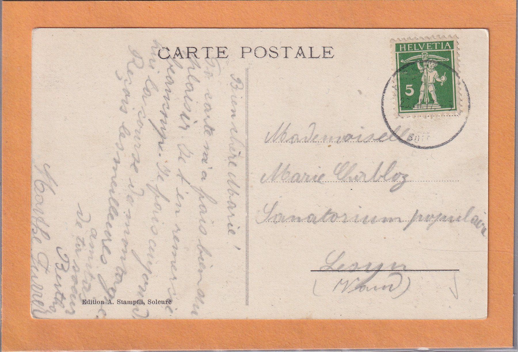 Cartes postales: Gruss vom Hinter-Weissenstein 1917 – D'occasion à Orvin par Pyaeschli 1