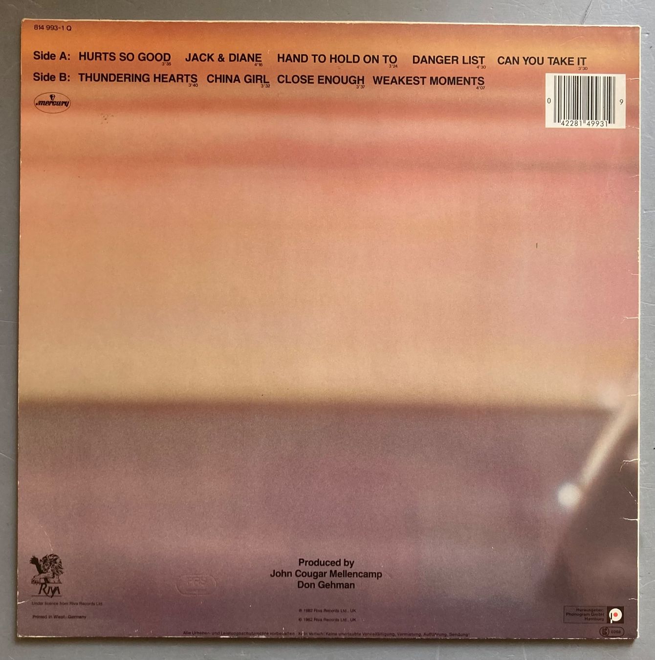 Schallplatten: JOHN COUGAR - AMERICAN FOOL – Gebraucht aus Poliez-Pittet von Newtown-Records 1