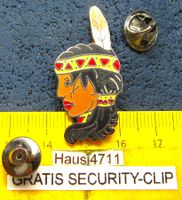 INDIAN LADY GIRL MIT FEDER IM HAAR ENAMEL PIN SECURITY-CLIP