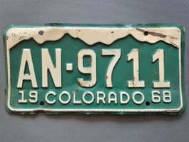 Autoschild Colorado 1968 USA  AN 9711 Metallblech gebraucht