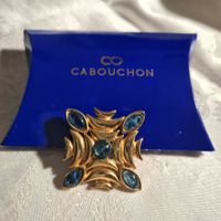 Vintage schöne Cabochon Brosche - Goldglanz und blaue Steine