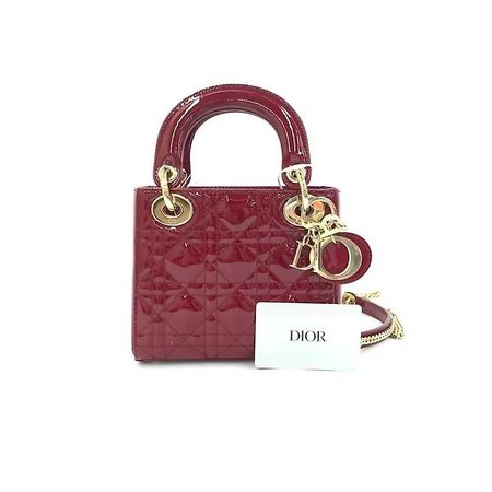 Christian Dior Lady Dior Mini en cuir verni bordeaux