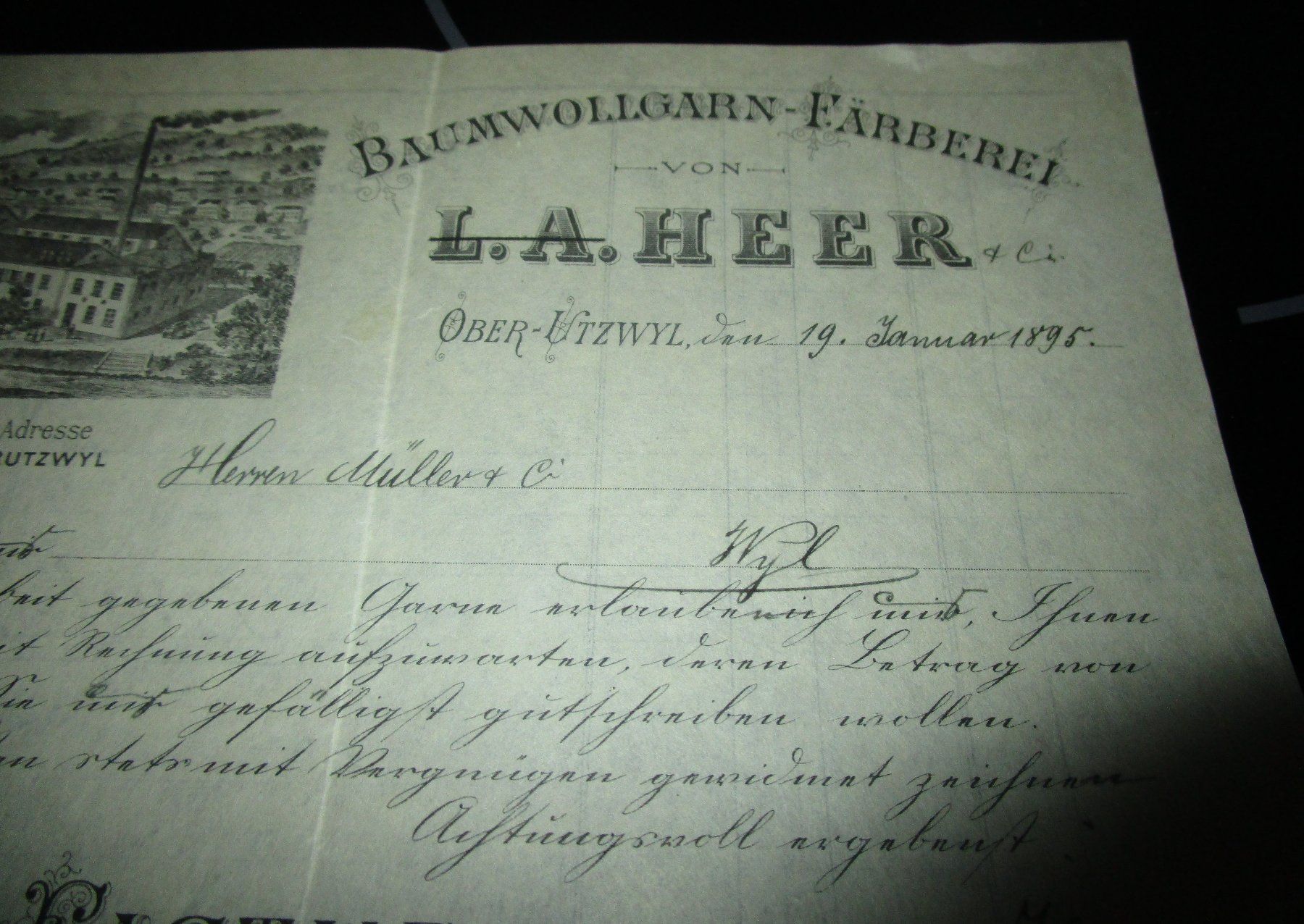 Documenti: Ober-Utzwyl 1895 Briefkopf Heer – Usato da Wädenswil venduto da Freizeitspass11 1