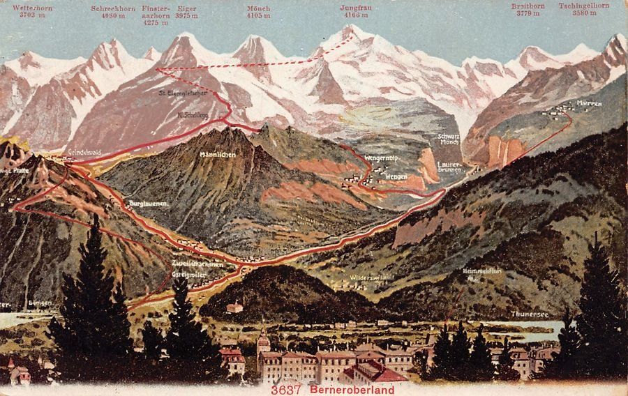 Cartoline postali: Vogelschau-AK: Berneroberland, um 1930 – Usato da Frauenfeld venduto da POML