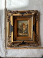 Tableau ancien encadré - Peinture à l'huile scène de village