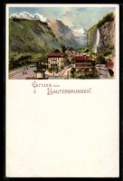 Litho Lauterbrunnen, Dorfansicht mit Was
