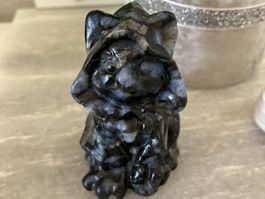 Katze Statue Obsidian Bergkristall Katzen Figur Chat Cristal